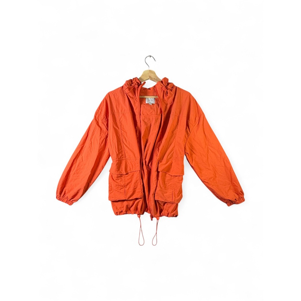 Free People Movement Orange Hooded Windbreaker Cinched Waist Utility Jacket